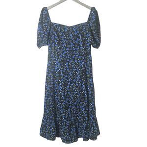 Commense Blue and Black Floral Midi Dress